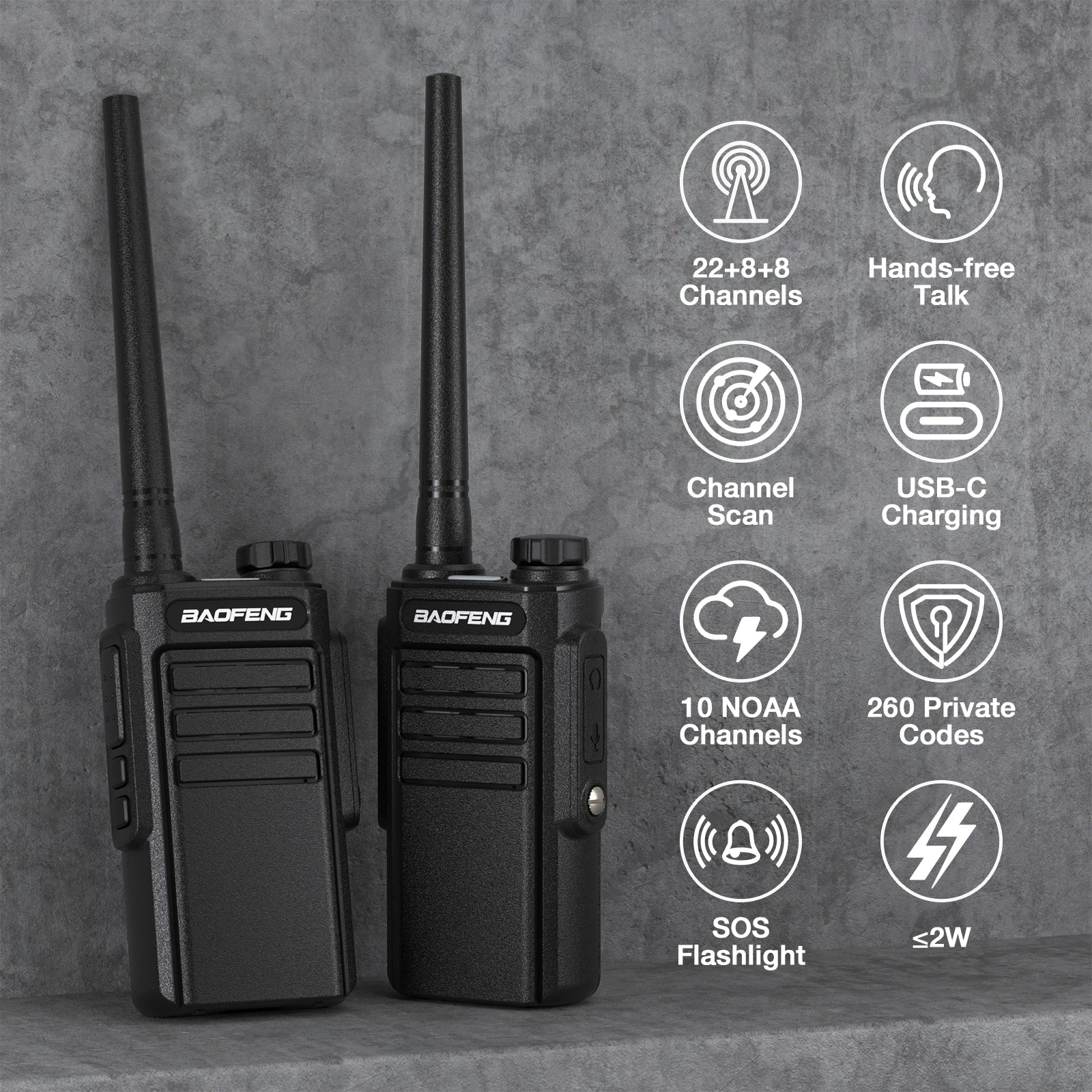 BAOFENG-Radio bidireccional portátil MP31 GMRS, repetidor compatible con GMRS, Cable de carga tipo C 2 en 1, Auriculares, 2 paquetes