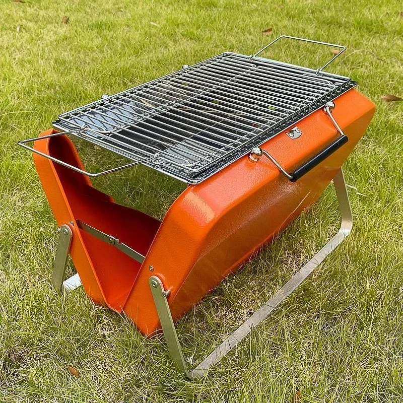 Portable grill, outdoor folding charcoal grill, household small stainless steel mini grill