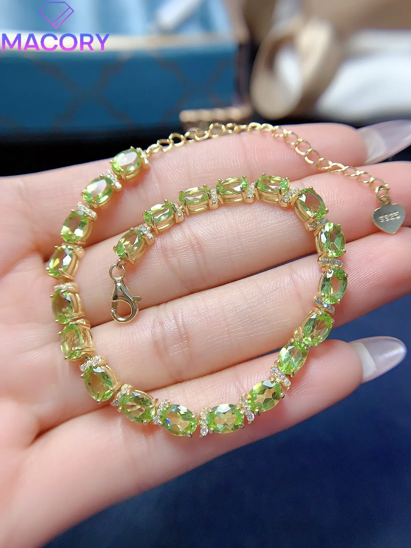 

Women's natural peridot bracelet 925 silver jewelry certified original gem luxury women's jewelry Christmas holiday gift.