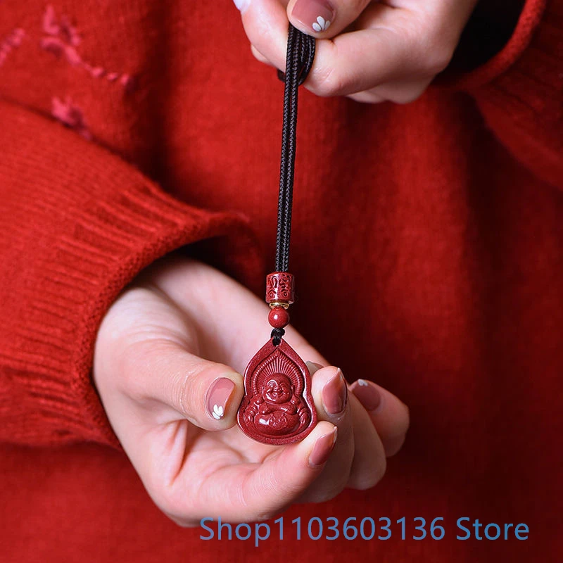 Original Ore Cinnabar Religion Bodhisattva Pendant Buddhism Faith Guanyin Pendant Buddha Statue Men's Cinnabar Pendant