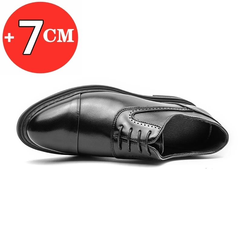 FUQIAO 7cm Elevator Shoes Men Dress Heightening Leather Men Formal Shoes Brogue Business Wedding Men Oxfords Suit Shoes