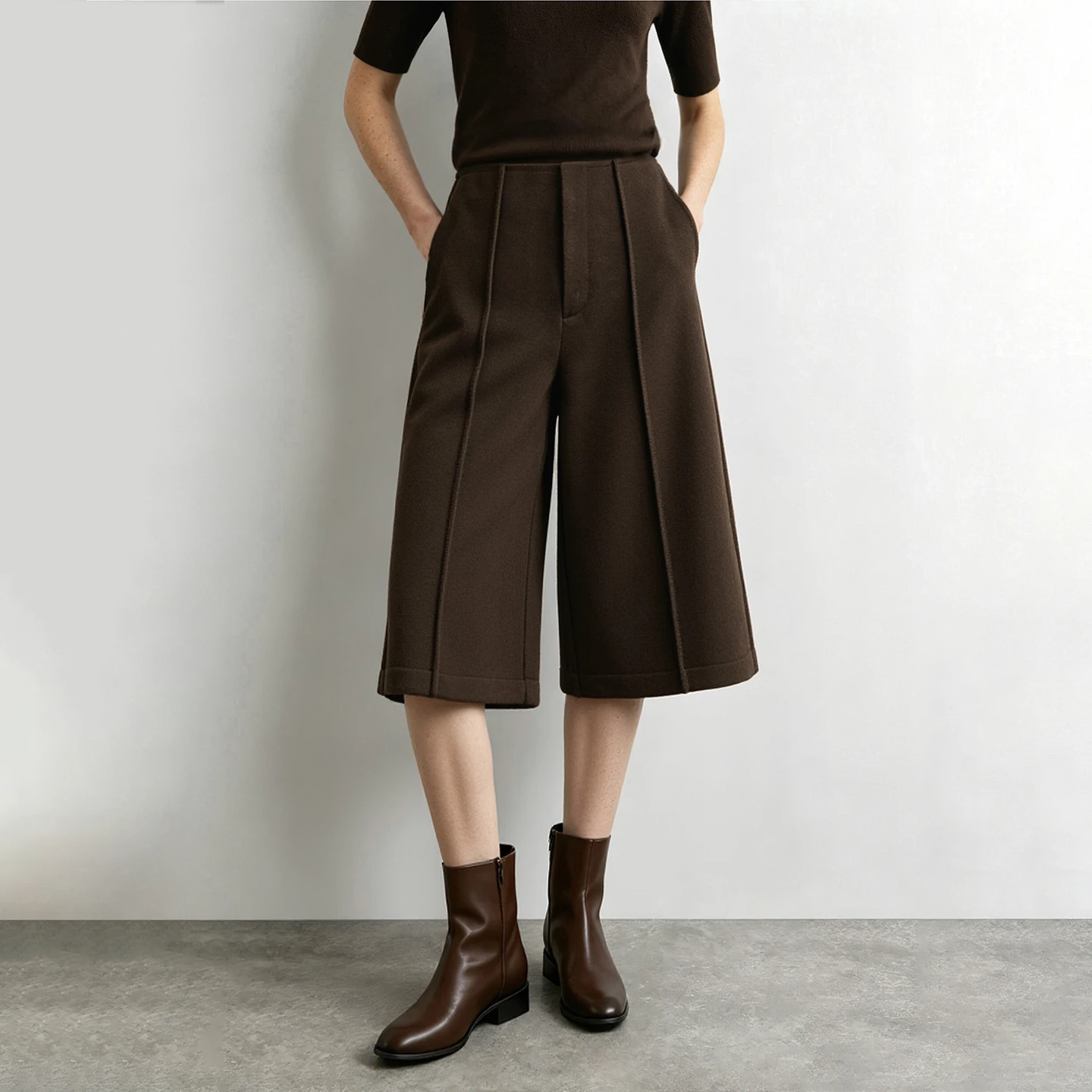 Amii Women's Mid-Length Shorts A-Line Wide Leg Pants Elastic Waist Warm Casual Commuter Winter 2026 Shorts for Women 12624008