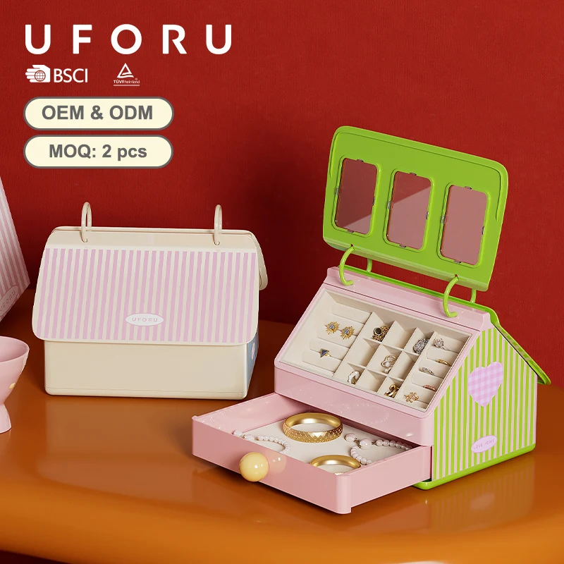 

UFORU Clear View Jewelry Storage – Dust-Proof Stackable Display Case with Adjustable Dividers