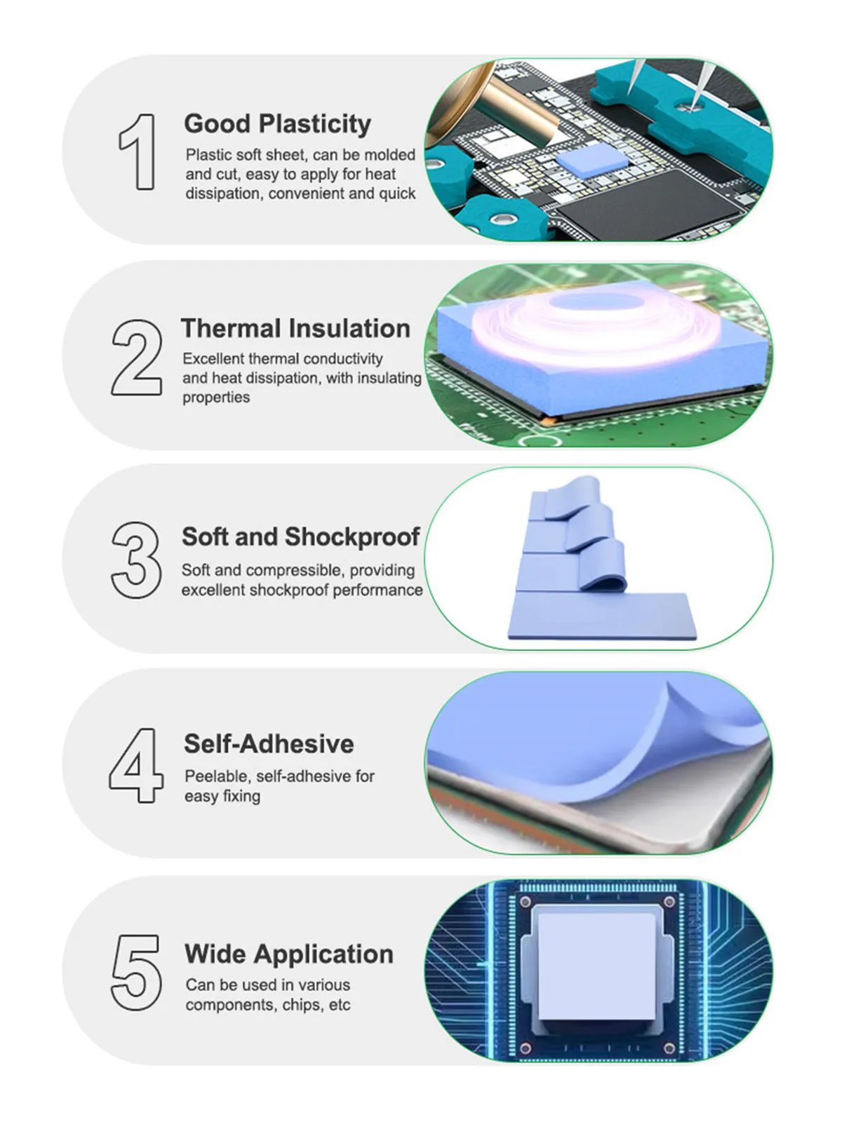 RELIFE RL-098 100 Stück vorgeschnittene isolierende Wärmeleitpads für IC-Chips, hohe Wärmeleitfähigkeit, selbstklebende Reparatur-Silikonfolie – Detail 2