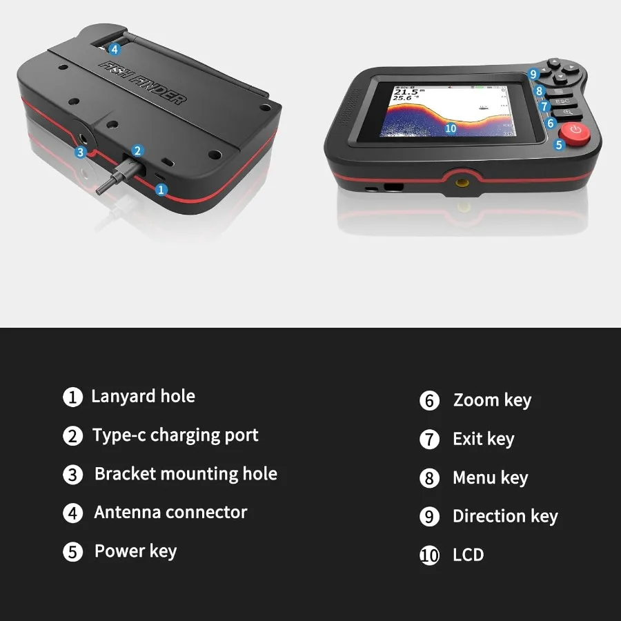 يده صياد السمك المحمولة الصيد كاياك Fishfinder الأسماك عمق مكتشف معدات صيد الأسماك مع محول السونار وشاشة الكريستال السائل ل #3