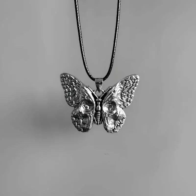 فراشة الجمجمة نمط قلادة حديدية قلادة للرجال Harajuku خمر الشرير الحيوان القوطية قلادة مجوهرات #5
