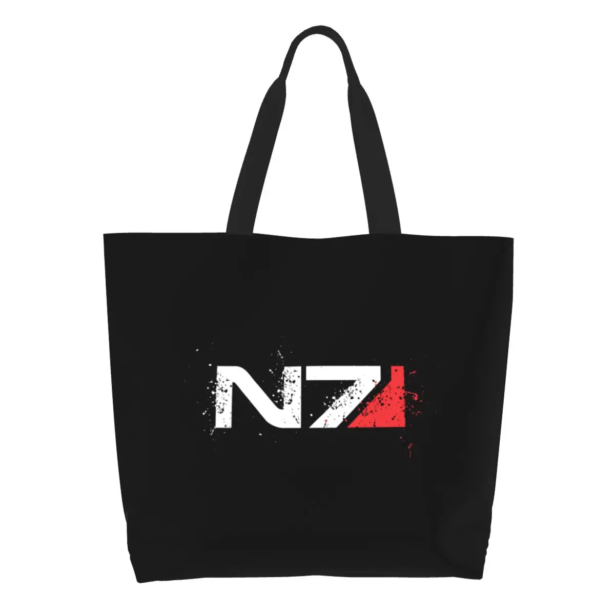 Video Game Mass Effect N7 Groceries Tote Shopping Bags  Alliance Military Canvas Shoulder Shopper Bag Big Capacity Handbags