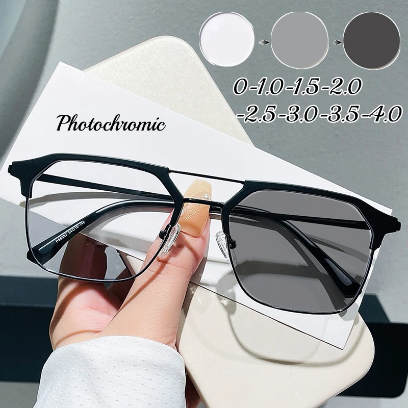 

2023 Fashion Intelligent Photochromic Glasses Men Women's Vintage Square Myopia Unisex UV400 Protection Sunglasses Diopters