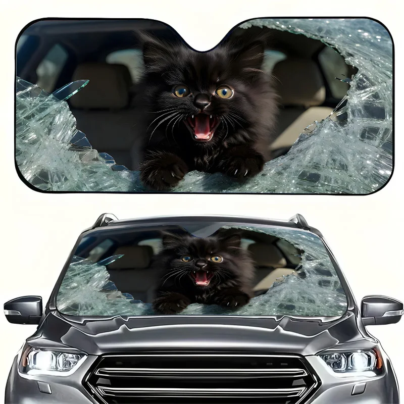 1Pcs Playful Kitten Design Car Windshield Sun Shade, With 4 Free Suction Cups, Suitable For Rvs And Suvs, Easy Installation