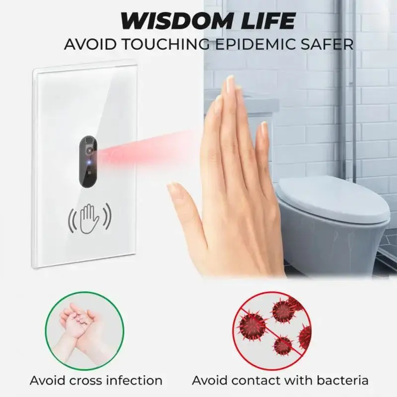 EU US Smart Wall Light Switch Hand Sweep Sensor Infrared Sensor Switch Glass Display Panel Neutral Wire10A No Touch Needed ﻿