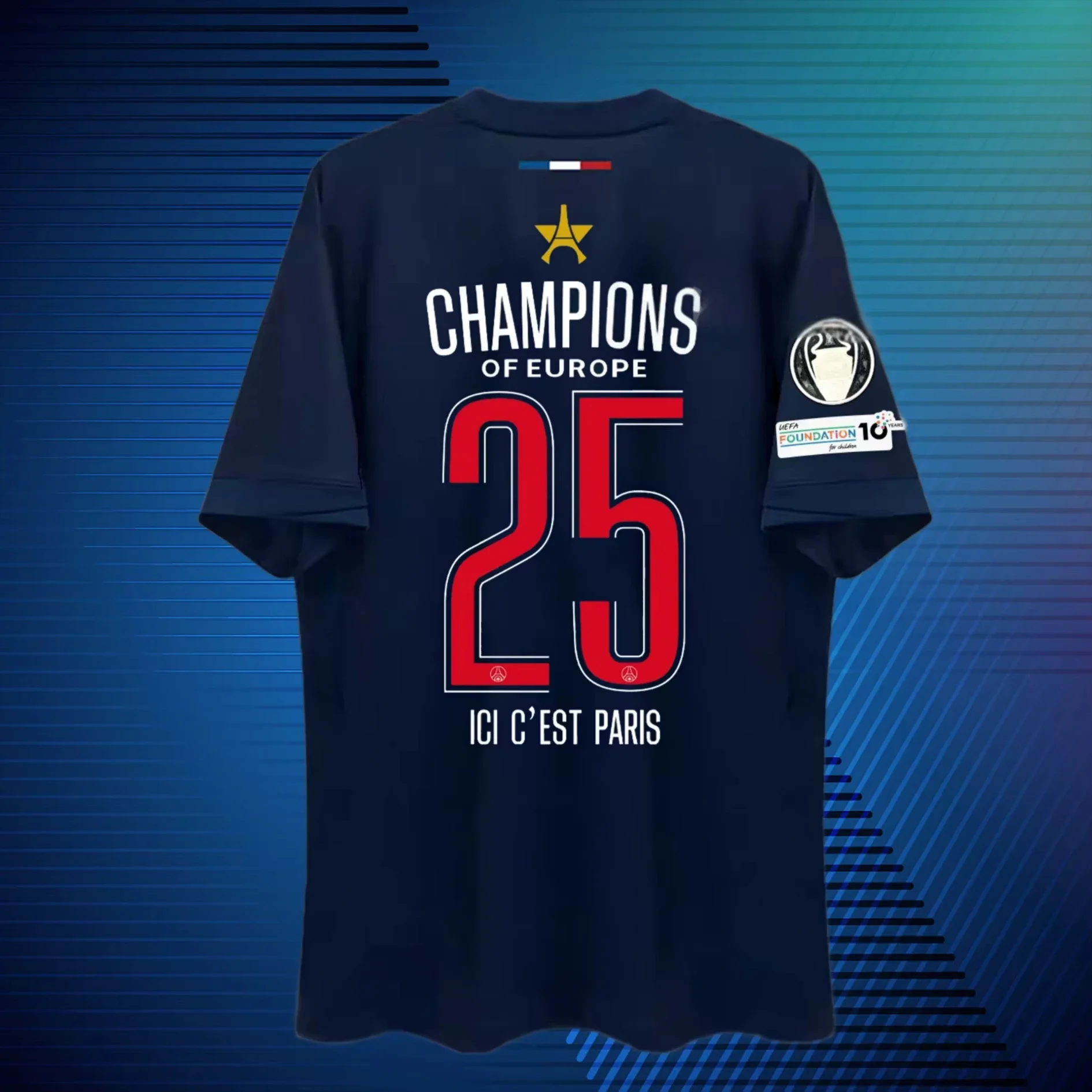 Grand Paris PSG Champion versión Tops camiseta de manga corta para el hogar Dembélé & Doué 3ds transpirable cómodo deportes al aire libre verano