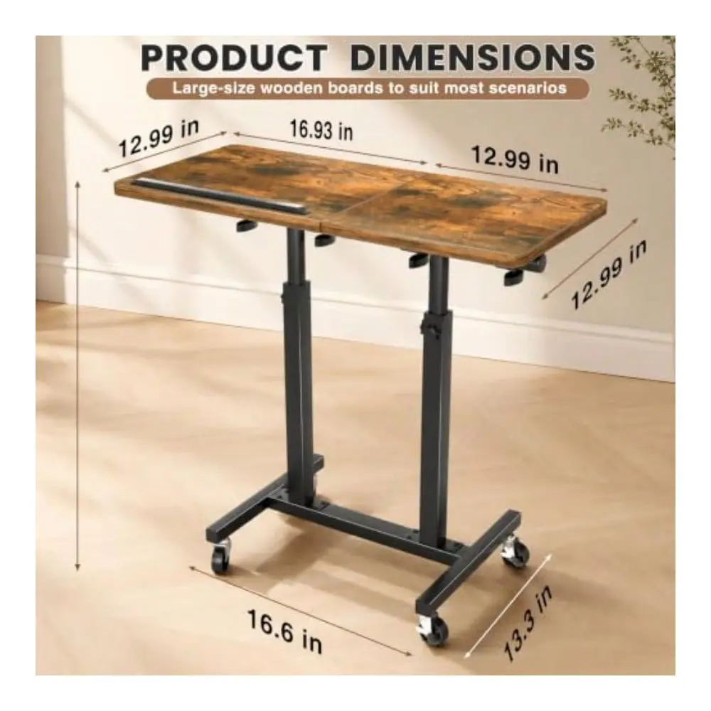 Laptop Desk With Wheels, DoublePole Portable Overbed Table Mobile Tilting Small Standing Desk, LargeSize Adjustable Height Comp