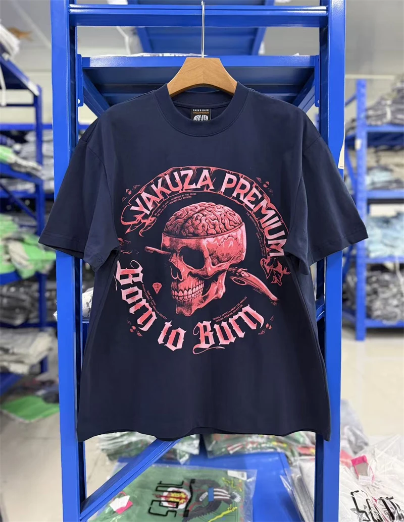 

Summer Vintage Skeleton Pattrern Printed High Street Casual Loose Cotton T-shirt Trendy Hip Hop Sports Oversize Short Sleeve