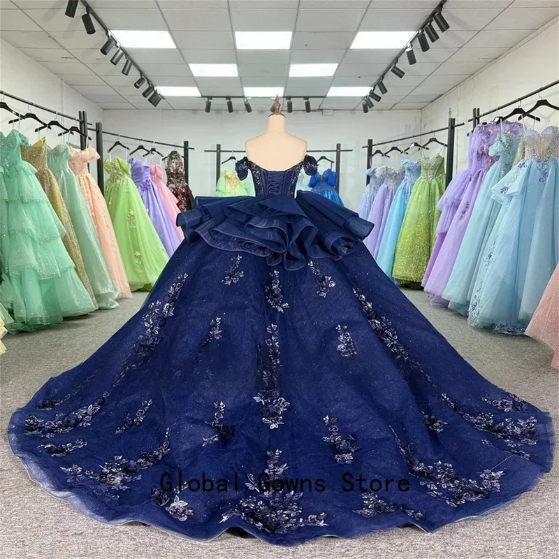 Abiti Quinceanera glamour con spalle scoperte Applicazioni di perline Abito da ballo principessa con scollo a cuore increspato personalizzato