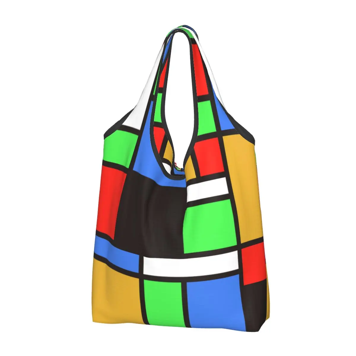 Rubiks Cube Groceries Shopping Bags Funny Shopper Shoulder Tote Bag Large Capacity Portable Handbag