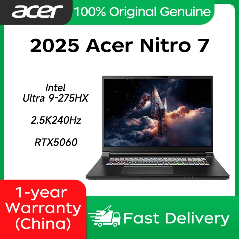 2025 Acer Nitro 7 Gaming Laptop 16Inch 2.5K 240Hz Screen Notebook Ultra9-275HX 16G/32G 1T/2T SSD RTX5060 Netbook Computer PC