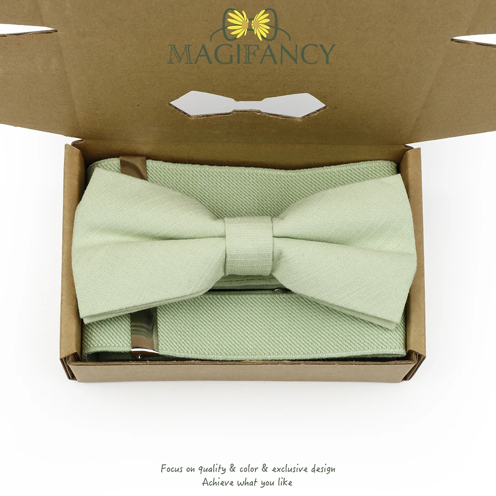 MAGIFANCY – boîte d'emballage pour hommes et enfants, vert, bleu, bretelles élastiques, ensemble de nœuds papillon solides, fête de mariage, accessoire quotidien avec attelle papillon