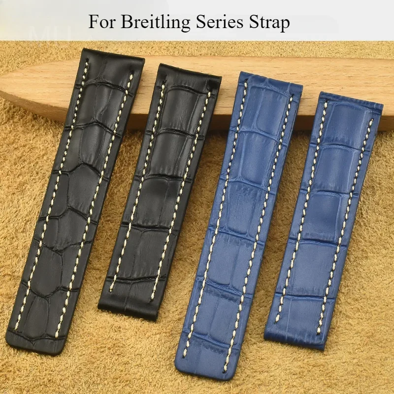 For Breitling Leather Strap, Men's Genuine Leather Watch Strap, Challenger Avenger Super Ocean Bracelet, 22/24mm