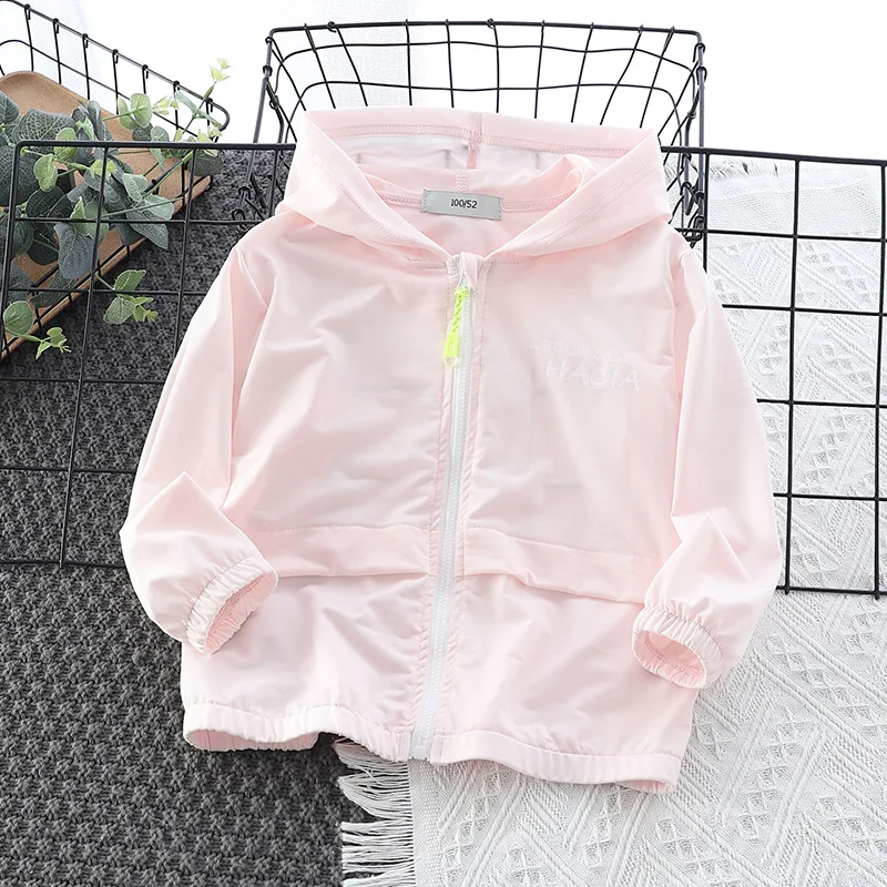 Girl Sunscreen Jacket Boys Hooded Ice Shreds Breathable Coat Summer Outdoor Children Causal Outwear Sun-Proof Kids Clothes