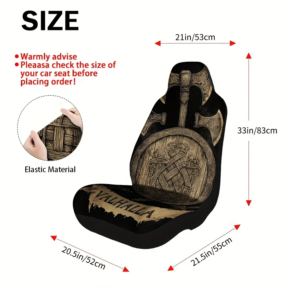 2pcs Car Seat Covers Set, Viking Shield And Axes Print, Elegant Vehicle Seat Covers. Fits Daily Park Visits & Weekend Vineyard