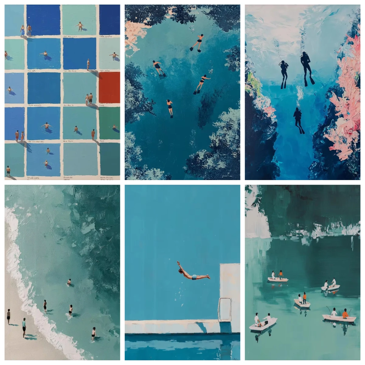Oil Painting By Numbers Minimalist Swimmers Coast Ocean on Canvas Home Decor for Living Room Bedroom Handmade Gift Frameless