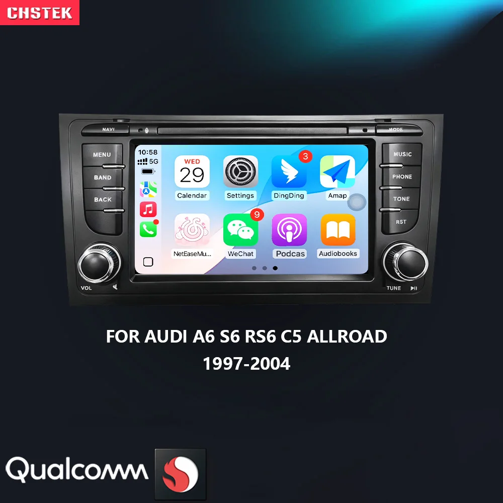 CHSTEK Carplay Android 13 GPS Stereo For Audi A6 S6 RS6 Car Radio Allroad C5 1997-2004 Head Unit Multimedia Player WIFI FM 4G BT