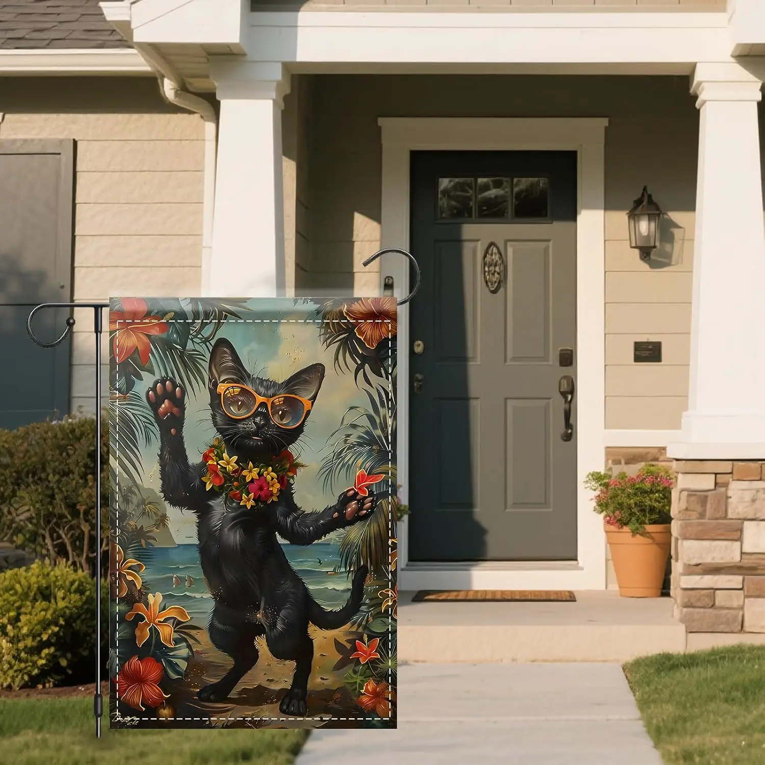 Nuxovilar Black Cat Art Flag 12x18Inch Polyester | Garden Decor, Courtyard Sign, Deck Accent, Porch Display, Outdoor Art (Ca uui