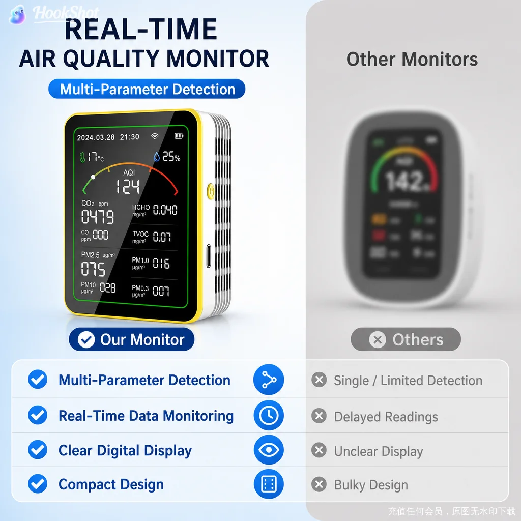 Tuya WiFi 15-in-1 Smart Air Quality Monitor CO2 CO PM2.5 HCHO TVOC AQI Detector TFT Screen Rechargeable Gas Analyzer Home