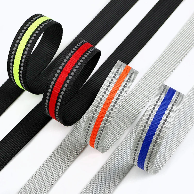 

5/10M 15/20/25mm Nylon Reflective Strip Ribbons for Pet Leash Webbing Tape Work ID Hanger Cord Ribbon Belt Sling Sewing Supplies
