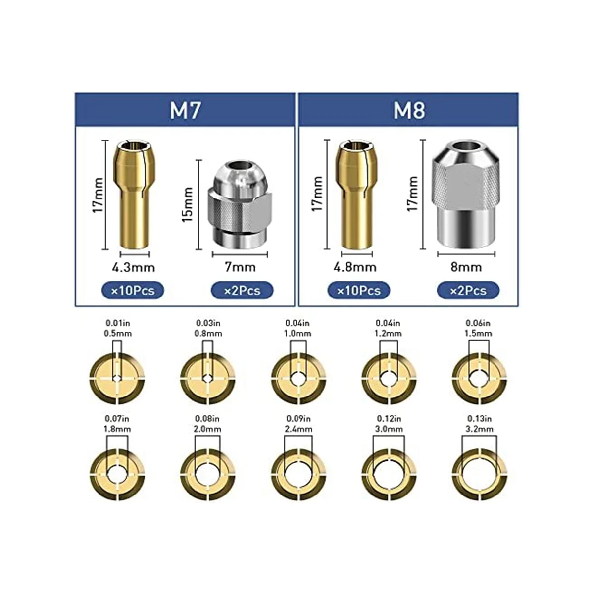 Drill Chuck Collet Set, 28 Pcs Chuck Collet Kit(1/32 - 1/8Inch)Replacement 4486 Drill Keyless Bit 4485 Brass Collet Set