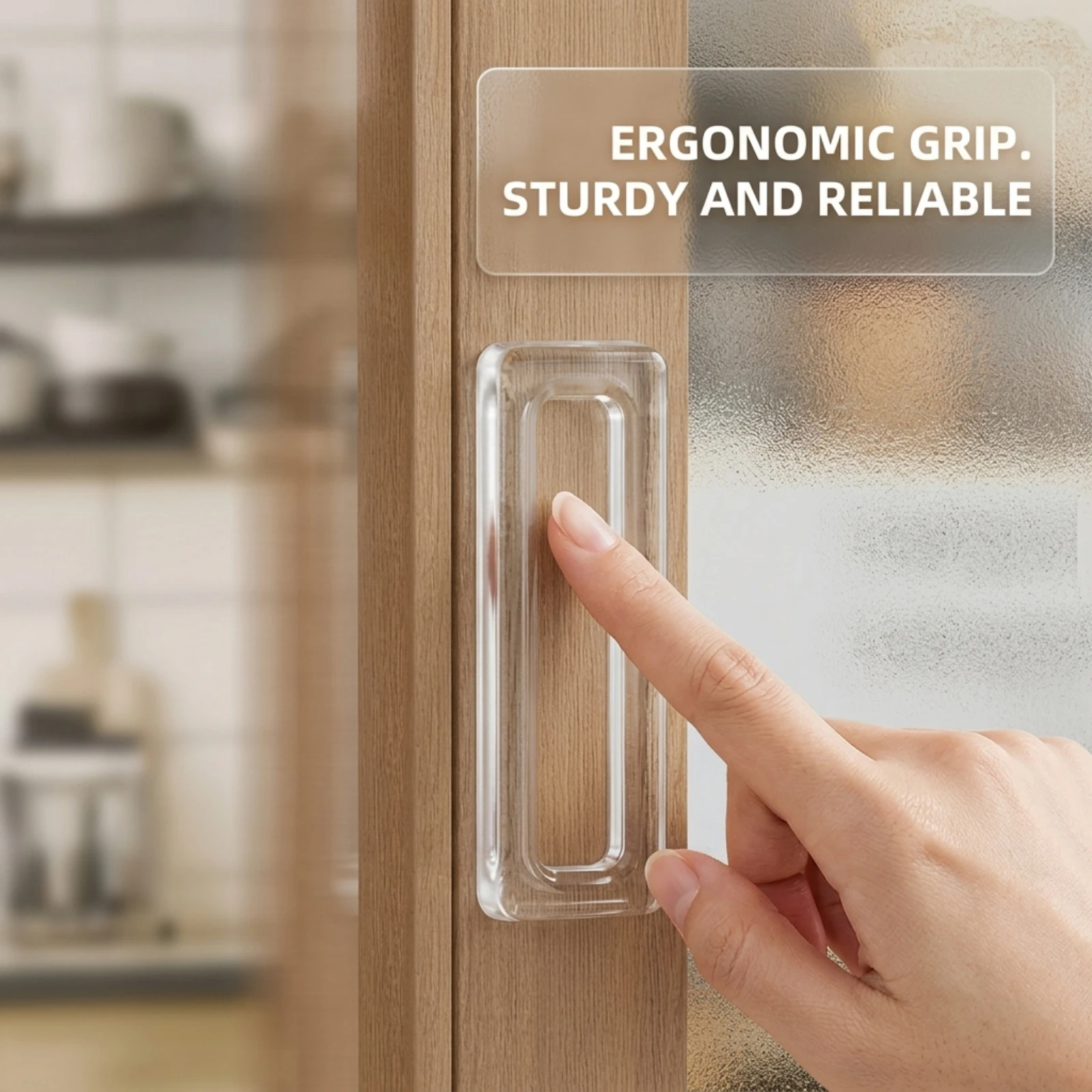4/8pcs No-Drill Transparent Door Handles - Highly Traceless Adhesive Backing for Drawers, Wardrobes & Glass Doors - Polished Fin