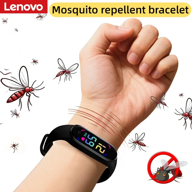Bracelet anti-moustiques Lenovo avec affichage LED de l'heure, montre portable à ultrasons physiques non chimiques pour la maison, l'extérieur et le sport 2026