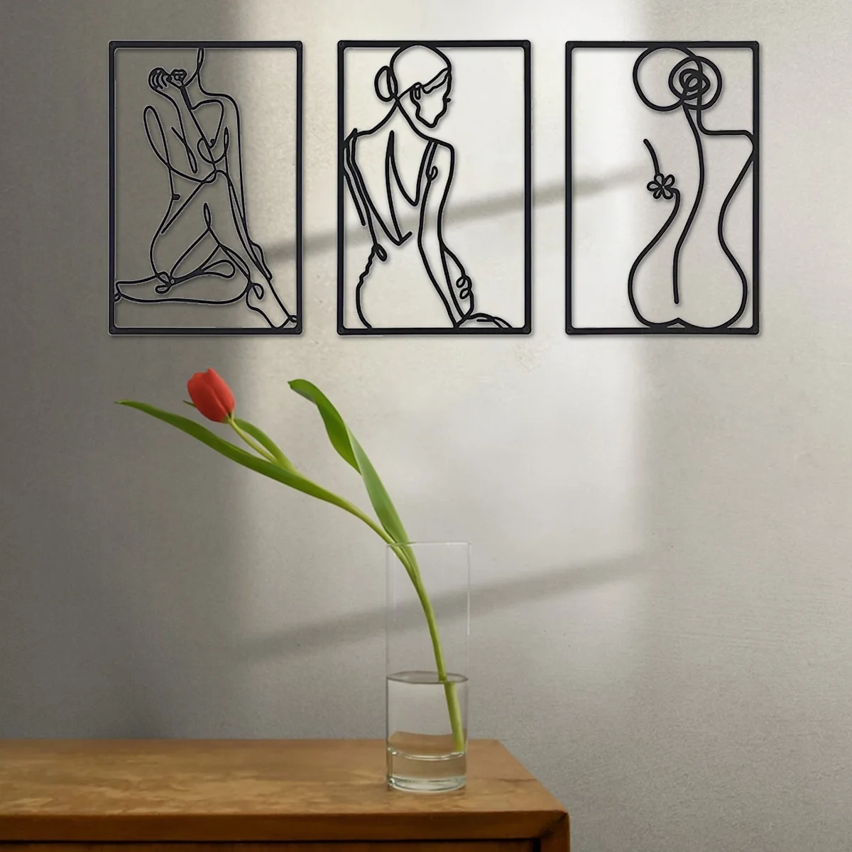 Escultura de pared de Metal abstracto moderno, arte minimalista de Metal Real grueso, decoración del hogar, diseño de una sola línea, Fondo de cruces de pared, 3 piezas