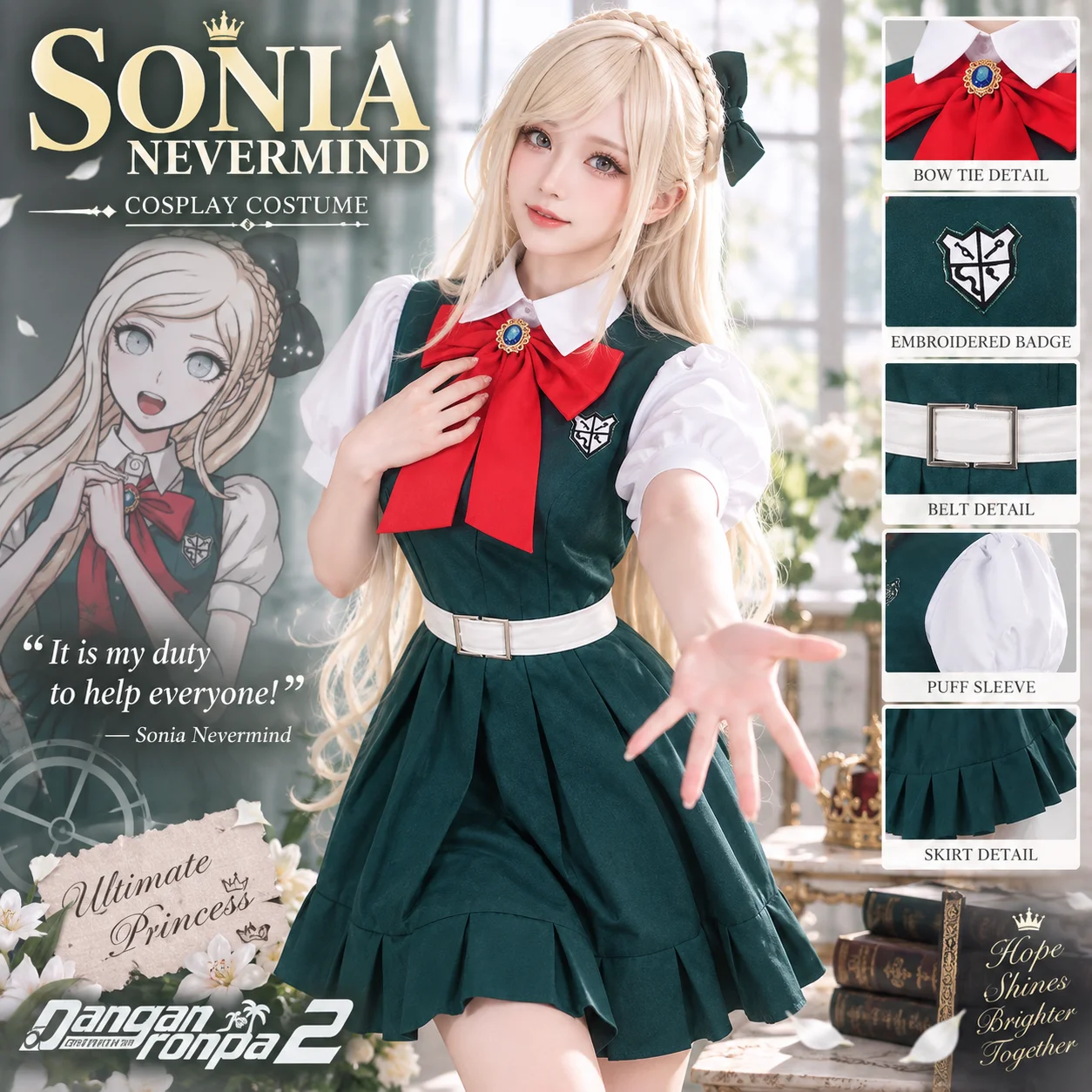 Sonia Nevermind Danganronpa Uniforme Scolaire Cosplay Ensemble Complet Costume Tenue Femme Anime Halloween Carnaval Fête Scène