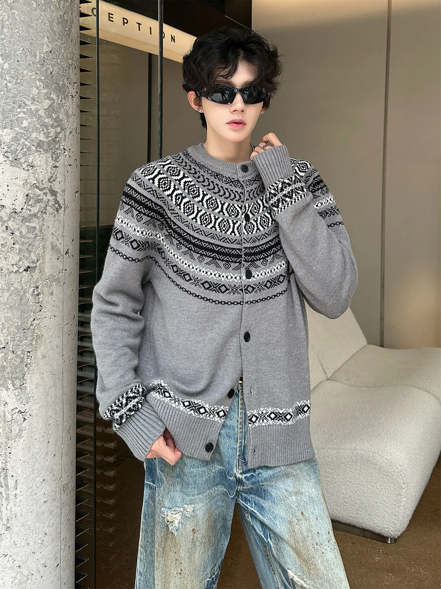 

Мужской вязаный кардиган Lu Knit Thiened Warm Lazy Shoulder Insertion, серия Island, повседневный свободный крой, весна-осень