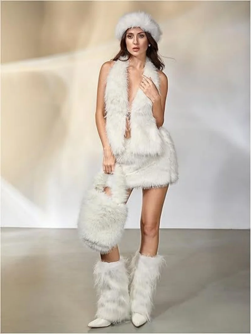 Women's Sexy Camisole Vest Sleeveless Artificial Fur Plush Shawl Spicy Girl Fashionable Warmth-Adding Outerwear