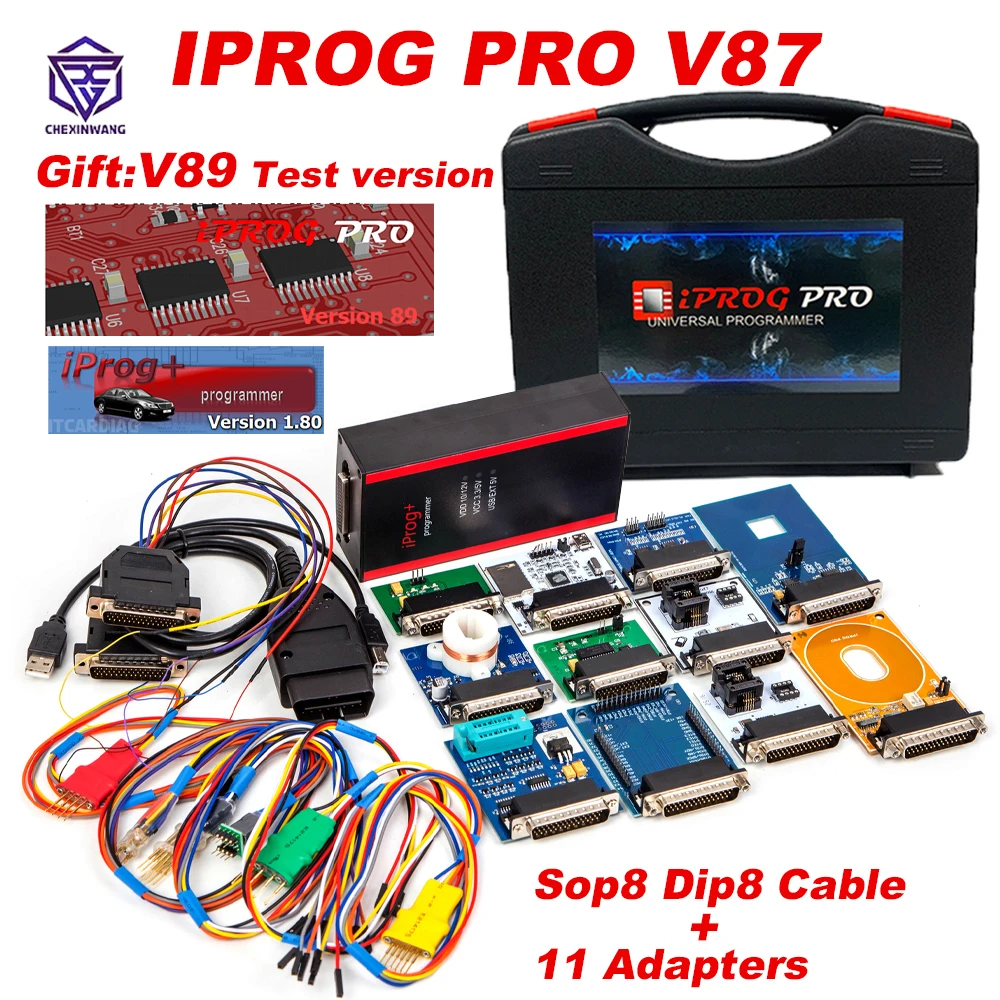 IPROG V87 Ecu Tool Key Programmer for Airbag Reset IMMO K-+M Car Radio MCU Dashboard Full Adapters as Gift Iprog Pro V89 Iprog+