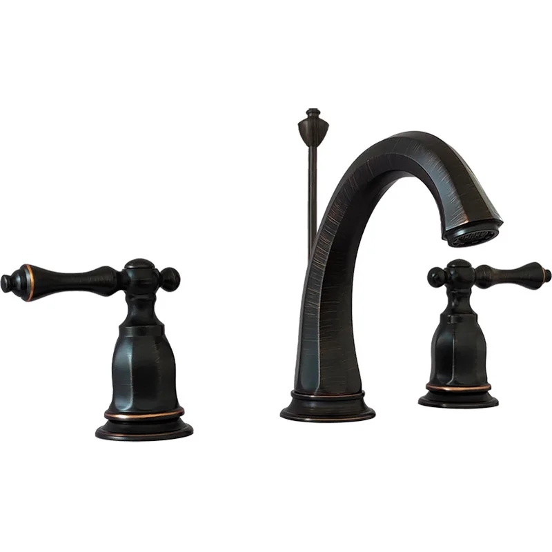 

All-copper rose gold, simple European double handle three-hole split basin faucet, bathroom cabinet face wash hand basin faucet
