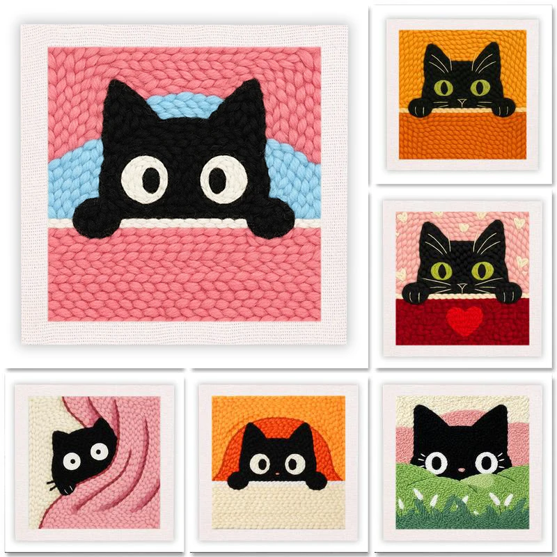 

RUOPOTY Cat Punch Needle Embroidery Personalized Gift Embroidery Kit Animal Cross Stitch Supplies Art Supplies Adult Hobbies