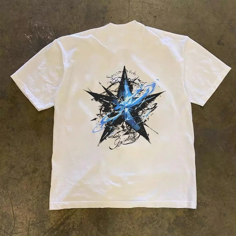 Pure Cotton Short Sleeve T-Shirt Double Thread Loose Fit Unisex Summer Breathable Fashionable American Retro Style for Couples