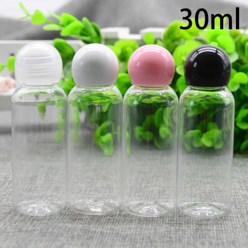 Empty 30ml Cosmetic Plastic Bottle Round Ball Cap Shampoo Shower Gel Cream Packing Container Refillable Bottles