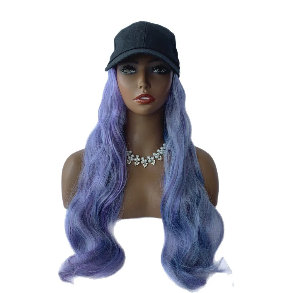 Hat hair 2-in-1 design with medium to long wavy curls, summer sun blocking hair cover, innovative wig