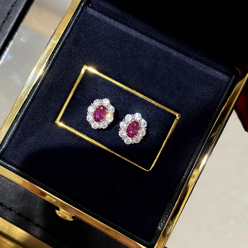 Women's Exquisite Red Cubic Zircon Stud Earrings