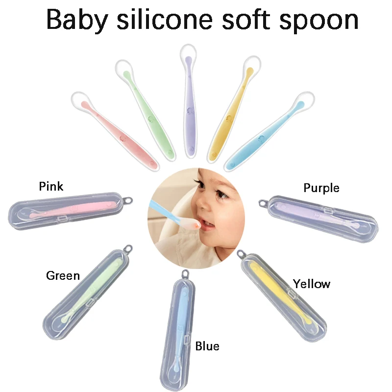 1PC Baby Silicone Spoon Baby Complementary Food  Infant Feeding Spoon Training Spoon Soft Spoon Single Spoon With Storage Box