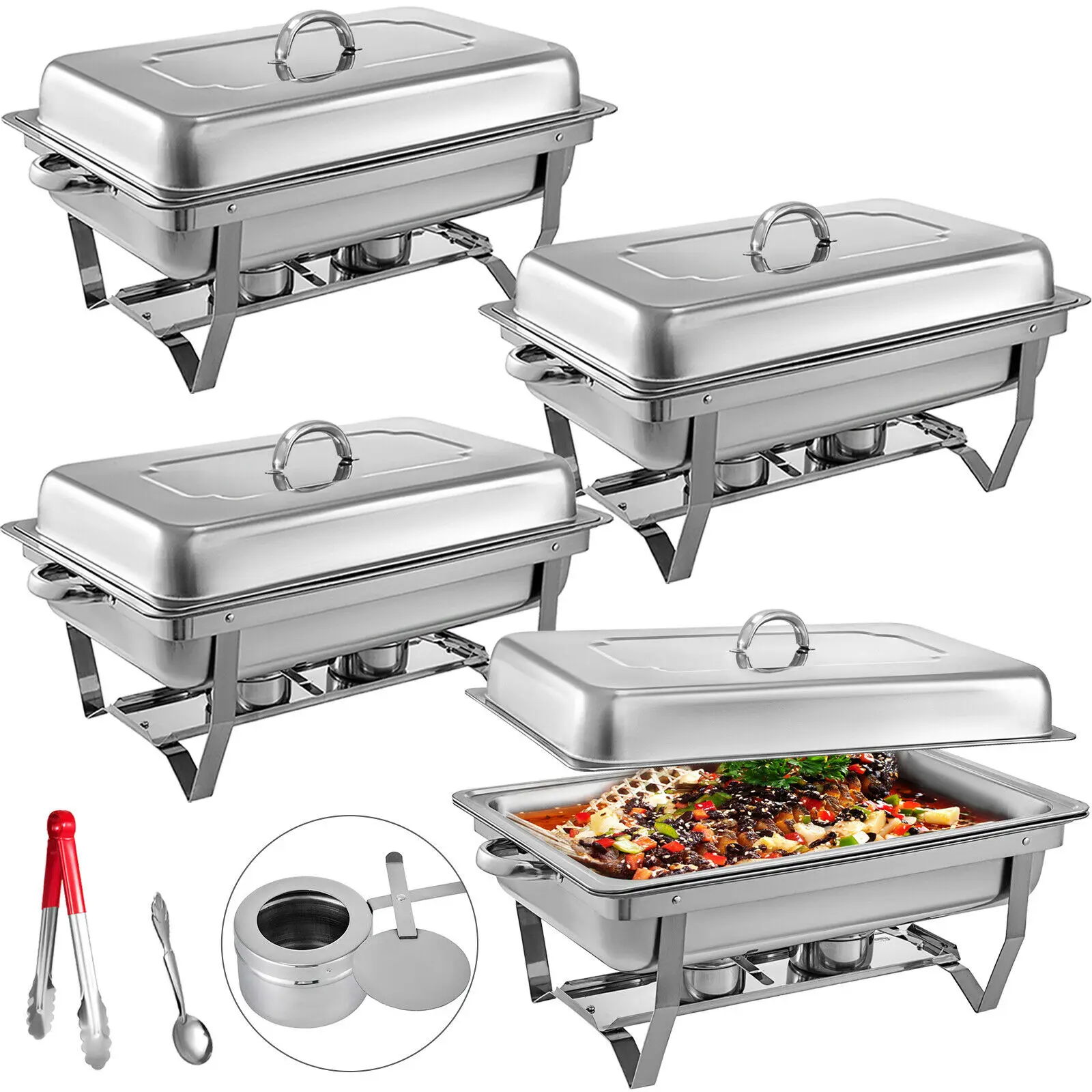 

4 Packs 9L Stainless Steel Folding Buffet Stove Food Warmer Dinner Tray chafing dish Self-service tableware