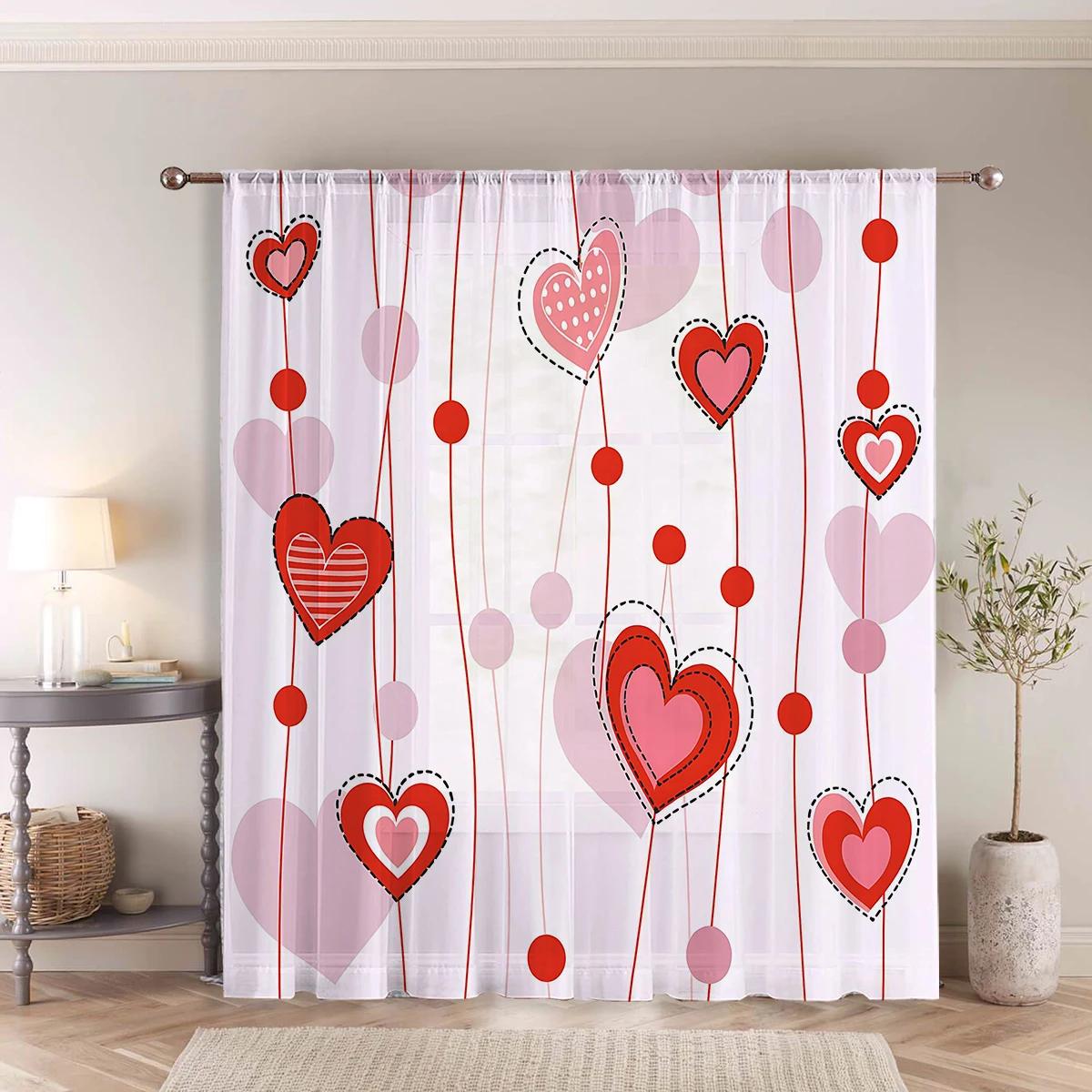 Romantico rosso rosa a forma di cuore tenda per finestra pezzo unico San Valentino asta tascabile camera da letto decorativa fresca e dolce
