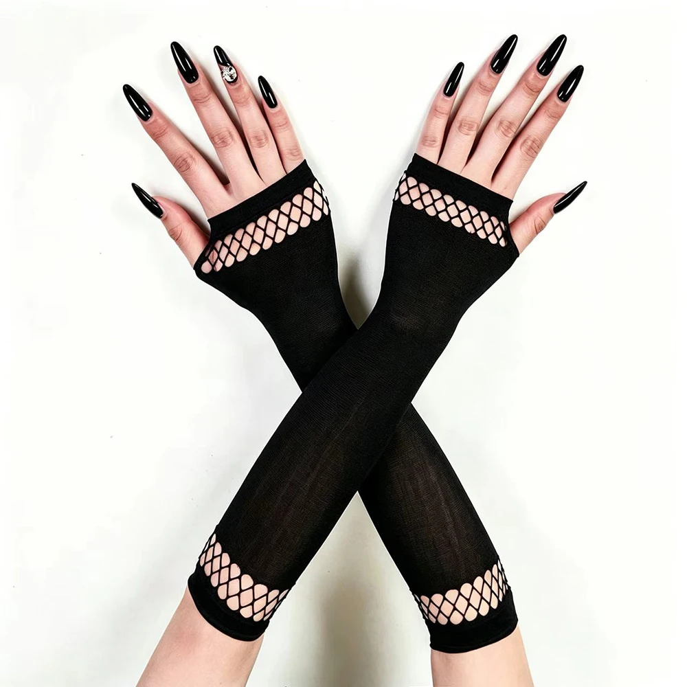 Fishnet Splicing Gloves Punk Women'S Fingerless Long Gloves Cosplay Party Gloves Long For Women Hip Hop Outfits Daily Cycling