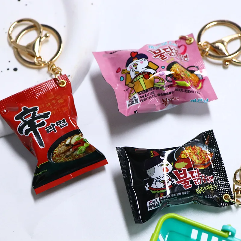 Mini Instant Noodle Ramen Packet Keychain Creative Snack Food Bag Keyring Cute Car Key Holder Bag Pendant Gift for Women Men
