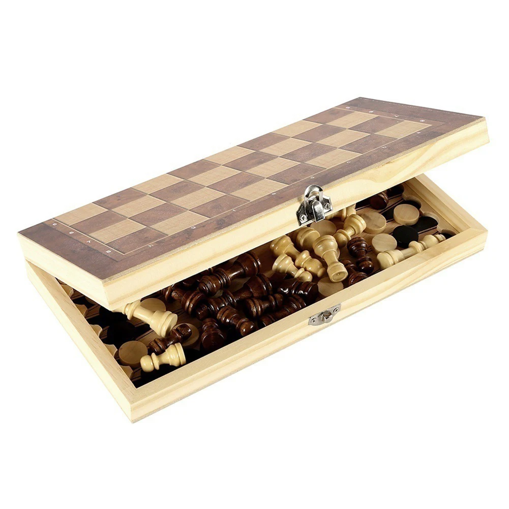 3 in 1 Chess Board Sets Folding Storage Wooden Travel Chess Sets Chess and Checkers Game Set for Chess Board Game