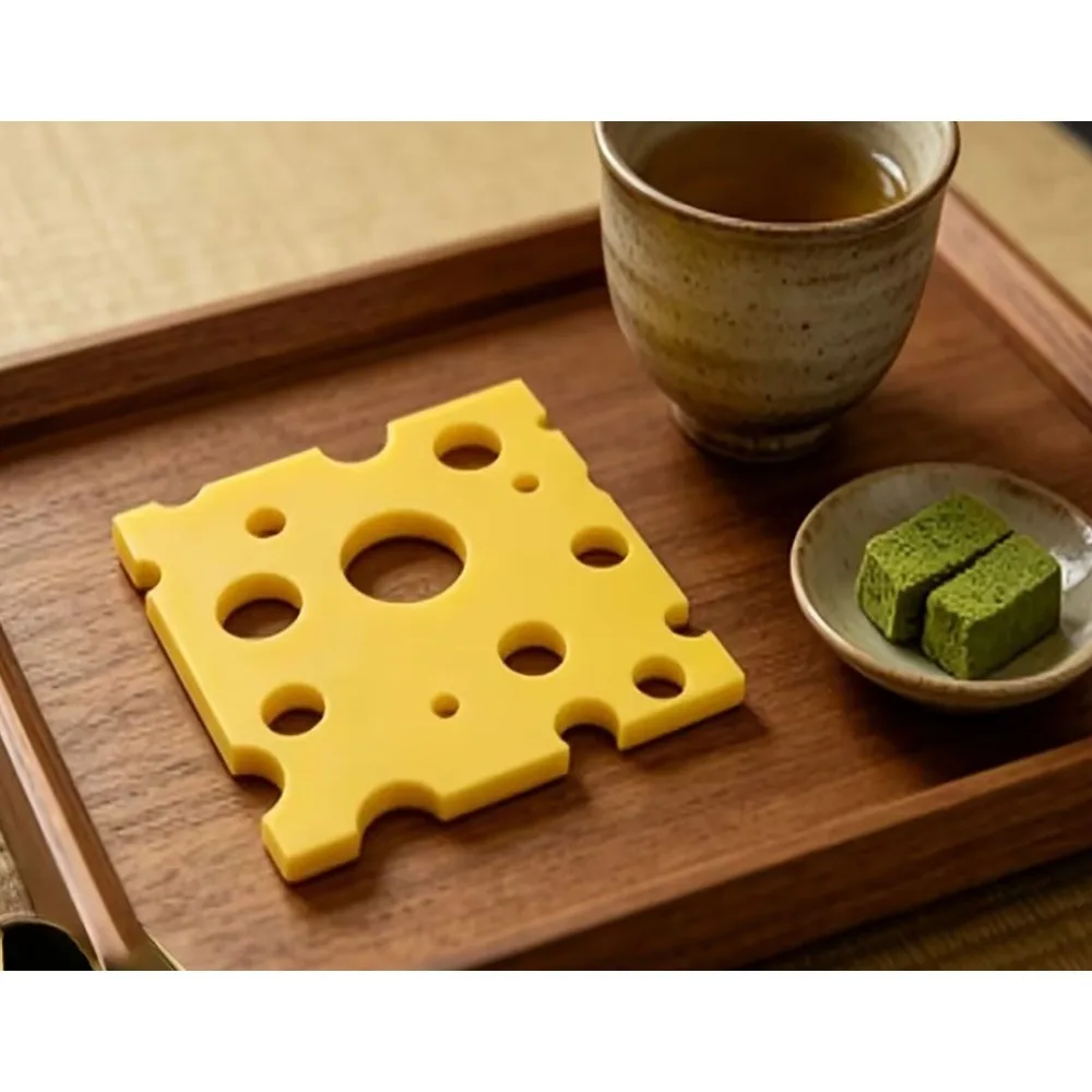 3D Printed Cheese Coaster with Cute Yellow Swiss Cheese Design To Protect Desktop Heat-resistant Coaster